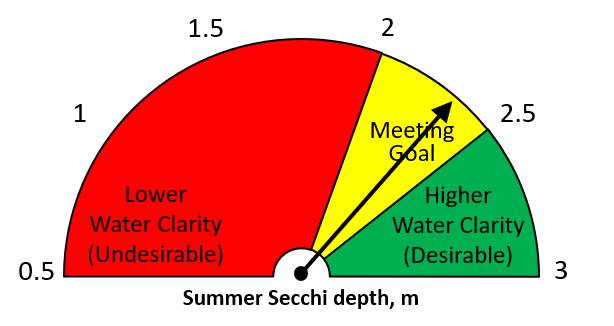 Summer 2021 Secchi disk depth = 2.3 m.